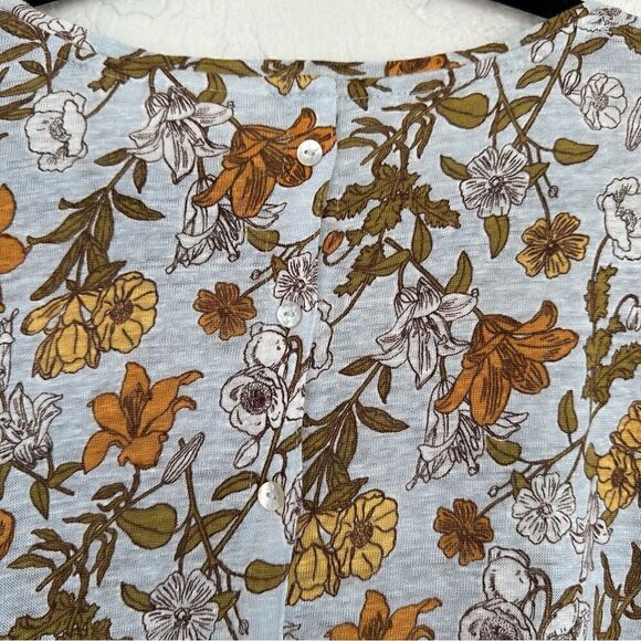 CYNTHIA ROWLEY Linen Floral Tee Large Button Down Back Short Sleeve Boho - Picture 6 of 8